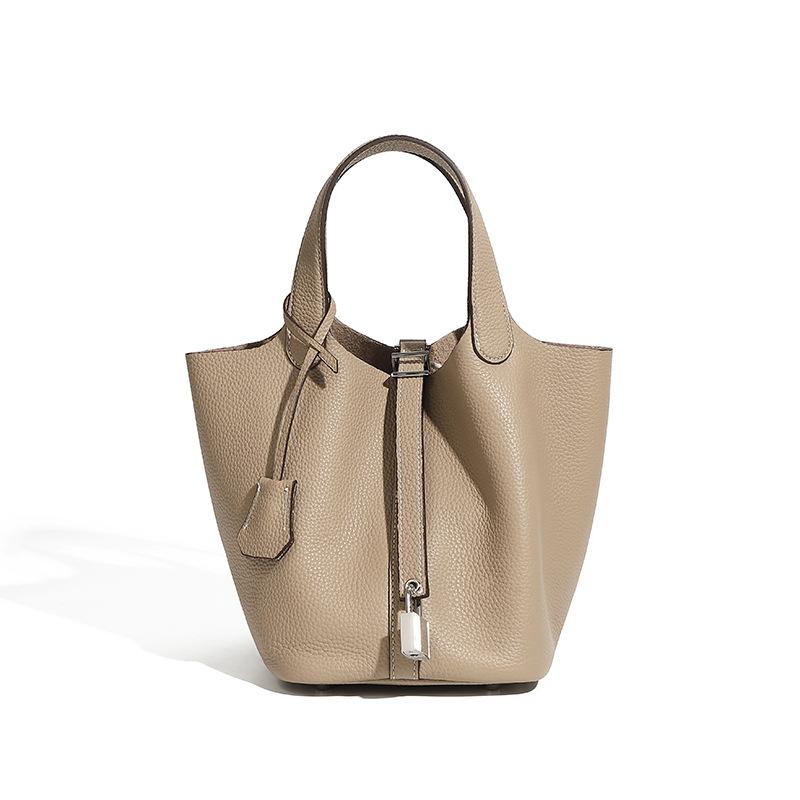 Sac pour femme en cuir véritable Sac panier de légumes Sac à main à la mode, Sac seau motif litchi Sac pour femme