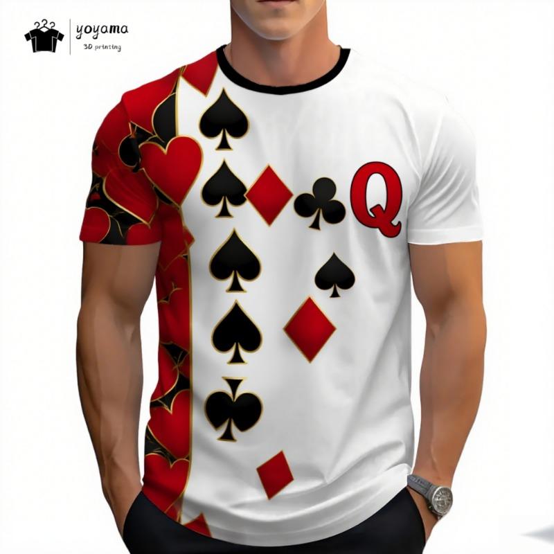 Street Men's T-Shirt 3D Poker Print Men's Top Summer Trendy Versatile Men's Short Sleeved Tee Fashion Round Neck Men's Clothing