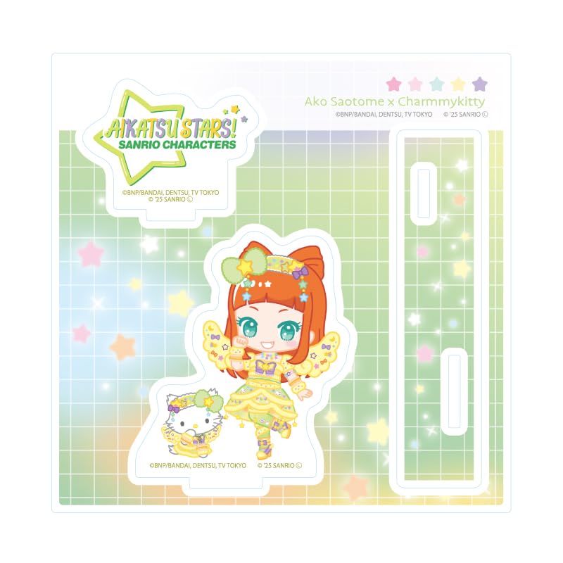Aikatsu x Sanrio Characters 04 Ako Saotome x Charmy Kitty Illustration Acrylic Stand Plate Stars! [Collaboration [Mini Character]]