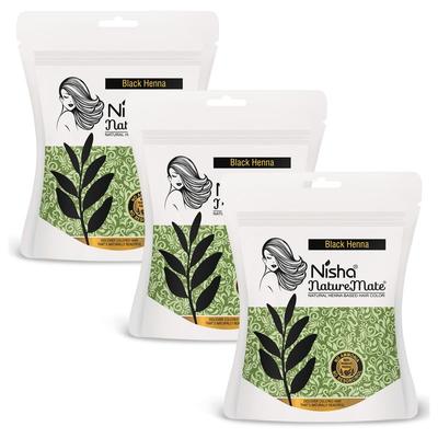 Nisha Nature Mate Henna Haarfarbe Schwarz Pulver 45g X 3er Packung Ammoniakfreie Permanente Kräuter-Haarfarbe Für Natürlichen Glanz
