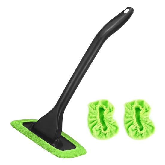 Windshield Cleaning Tool 16-inch Long Rod Window Wiper with 3 Microfiber Cloth Pads Auto Glass Cleaning Brushes Car Interior Cleaner Kit