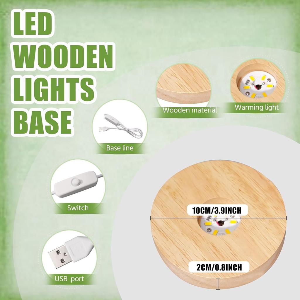 10 Pcs Wooden LED Display Bases Round Wood Display Lighted Bases for Glass Art LED Lighted Display Stand Bases for 3D Crystal Ball Room Office Home