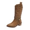 Herbst Winter Übergröße Damen PU Nieten Gürtelschnalle Martin Stiefel Bequem Warm Scharf Spitz Quaste Mid-Calf Stiefel Schuhe 36-42