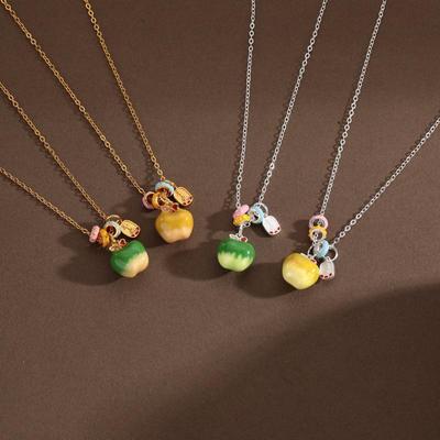 Iridescent Apple Necklace: Auspicious Chinese Fashion Enamel Accessory for Gifts