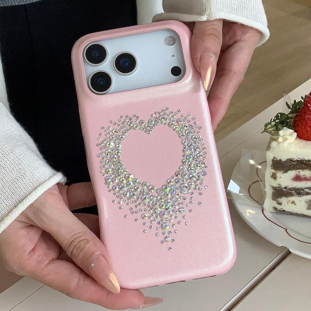 Glitter Diamond Bling Cute Pink Phone Case for IPhone 16 15 14 13 17 Pro Max Shockproof Protective Lovely Soft Back Cover