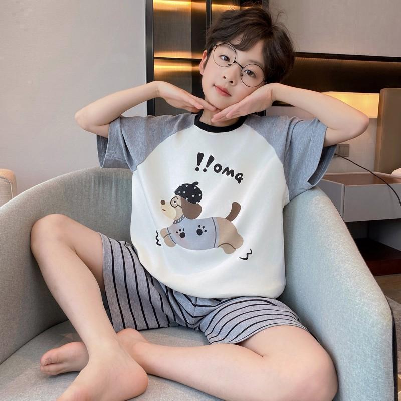 Boys Cotton Short Sleeve Pajama Set Lightweight Sleepwear Kids 8 Years Cartoon Print Home Outfit