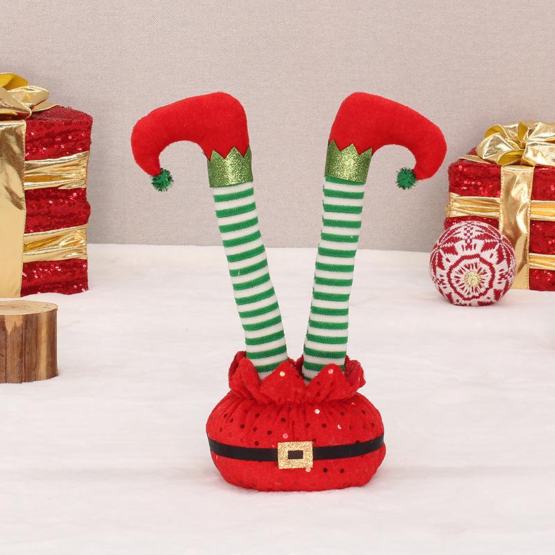 Cross-border popular Christmas decorations Christmas handstand elf legs holiday party striped elf ornament wholesale