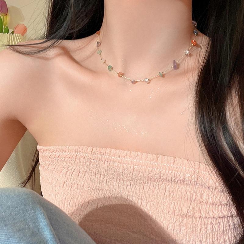 Bohemian Acrylic Bead Charm Necklace Fashion Crystal Irregular Stone Clavicle Chain Bracelets Handmade Jewelry for Women