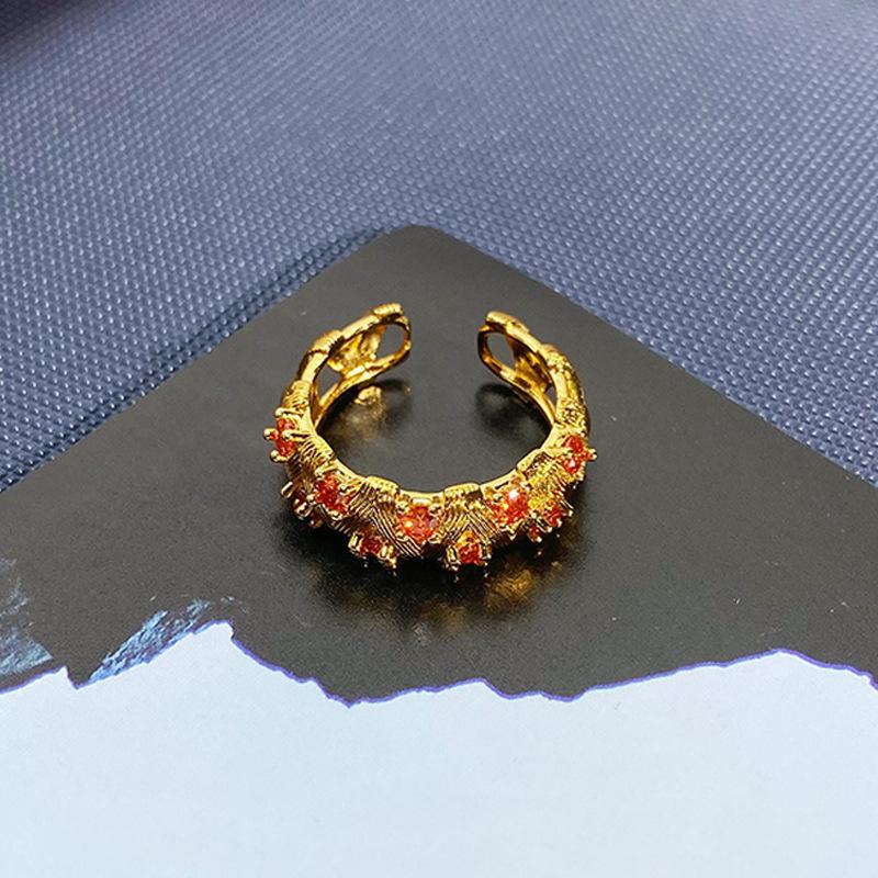 Medieval Court Style Retro Orange Red Full Diamond Zircon Ring Women'S Light Luxury Advanced Sense Index Finger Ring