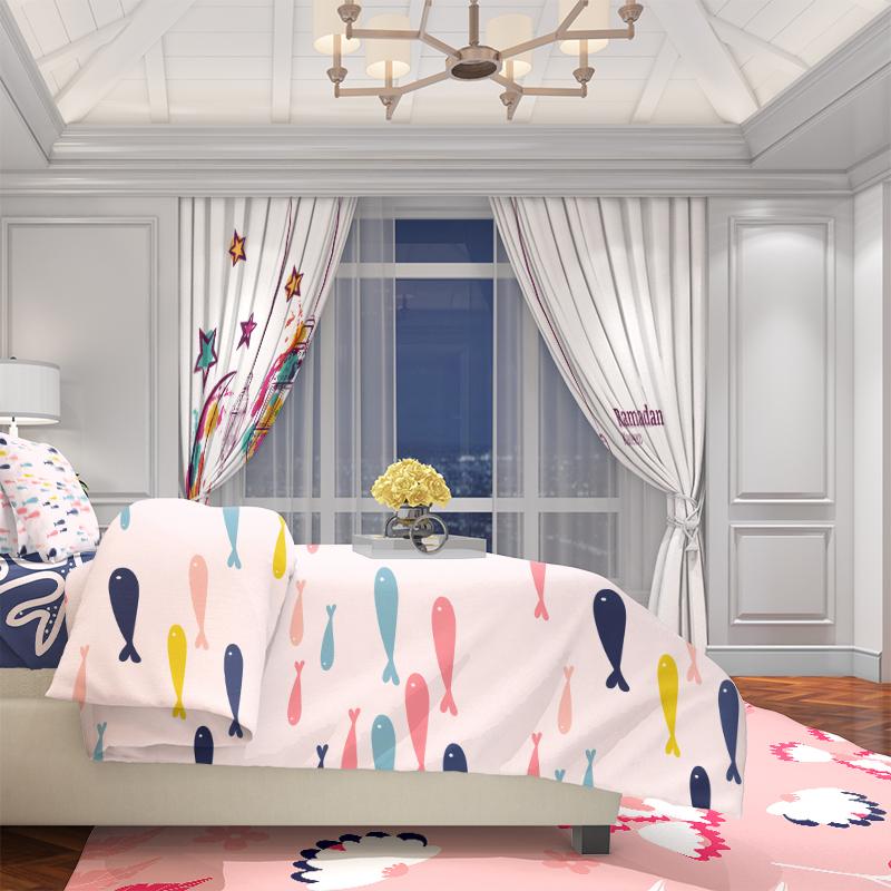 Set Of 2 Painted Ramadan Blessings Printed Curtains Polyester Bedroom Living Room Decor Made Sitting Window Treatment