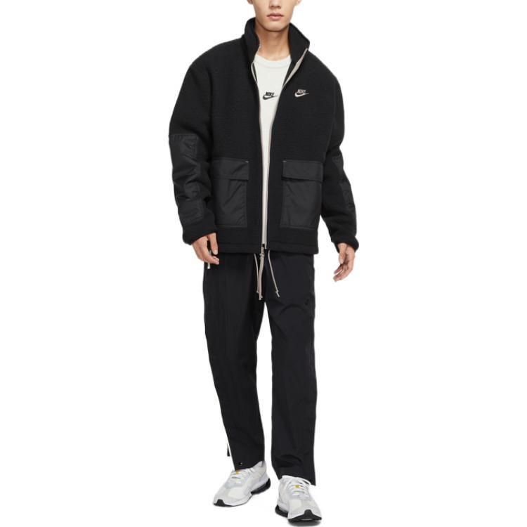 Nike Contrast Color Brand Logo Embroidery Logo Fleece Lined Stand Collar Jacket Men's Black DV8183-010