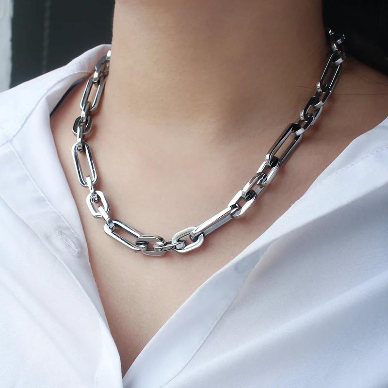 316L Stainless Steel Hip Hop Thick Chain Bracelet Vacuum Plating Geometric Links Statement Bracelets Hand Chains for Women Men
