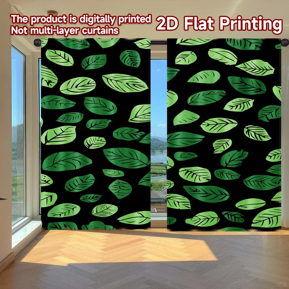 

Flat Printing Curtains Without Rod Green Leaf Design Dark Background Valentine Is Day Holiday Digital Set Of 2 Made Polyester W100*H70(CM)-Grommet top&1PCS