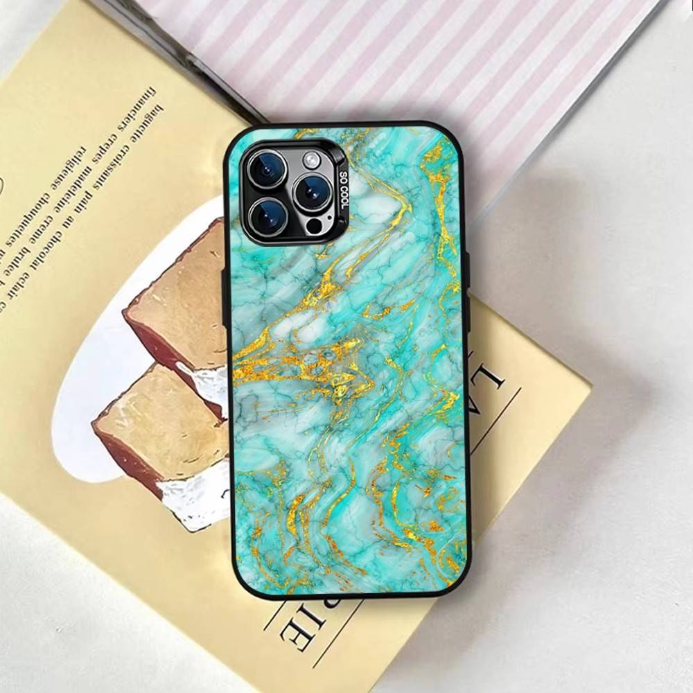 Marble Pattern Phone Case For iPhone 17,16,15,14,13,12,11 Plus,Pro Max,XS,Colored Silver Plated Inside Cover