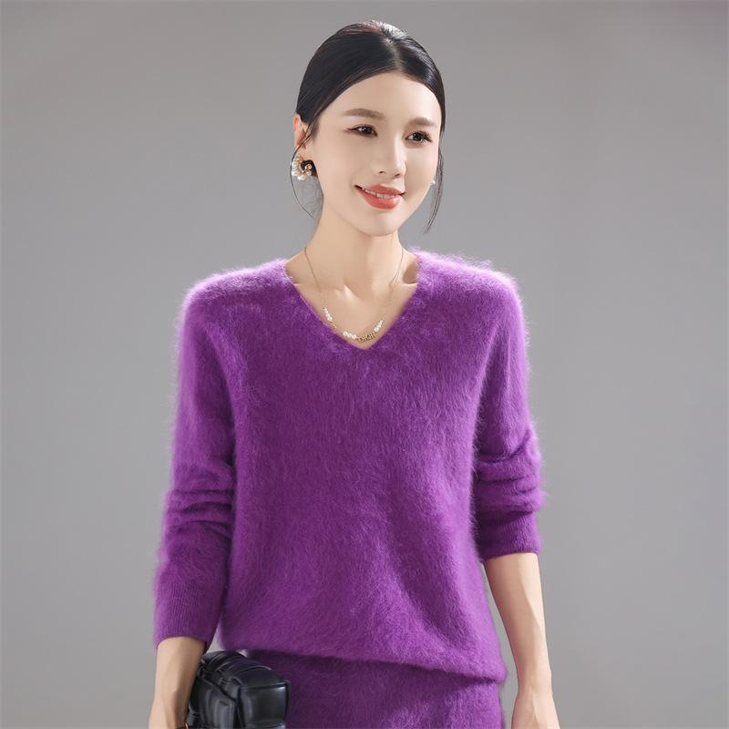 Autumn And Winter New Wool Pulling Knitted V-Neck Loose Sweater Top With Knitted Sweater Bottoming Shirt Casual