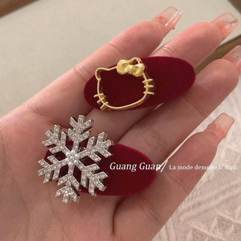 Red Plush Christmas Snowflake Cat Hair Clip for Women - Sweet & Versatile Style