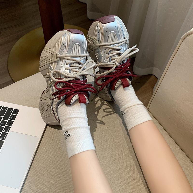 

2025 Leather Increased Height Old Man Shoes Women s Thick Bottom Autumn Double Shoelace Petite Paris Casual Online Sports 35 червоний