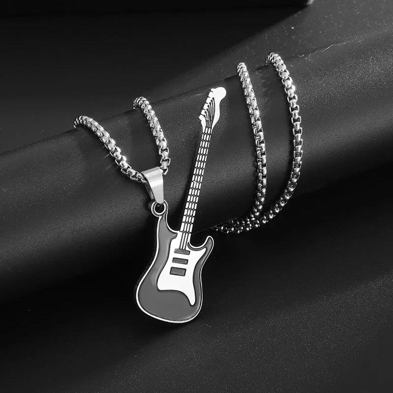 Retro Punk Music Guitar Necklace for Men Personalized Gothic Pendant Fashion Hip Hop Rock Singer Jewelry Gift