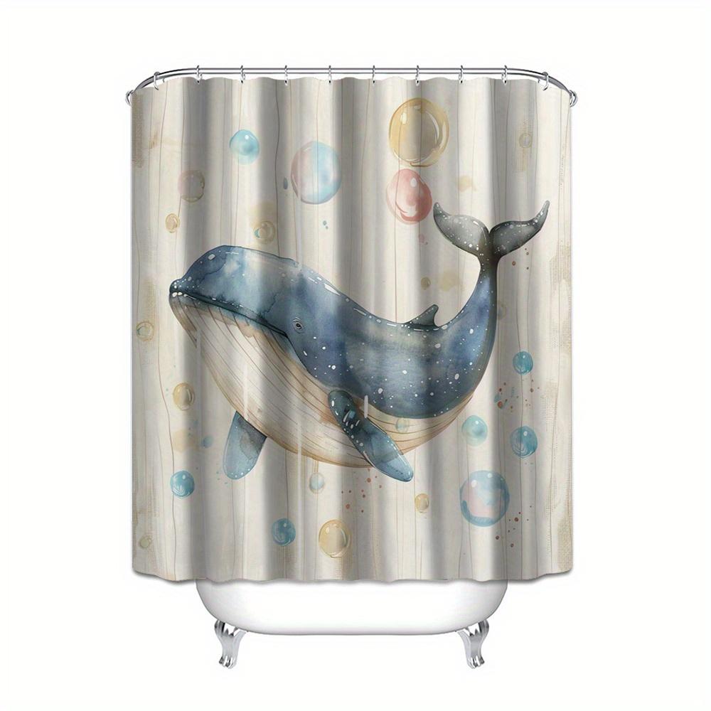 Cartoon Whale Digital Print Shower Curtain – Polyester, No-Punching Partition for Bathroom