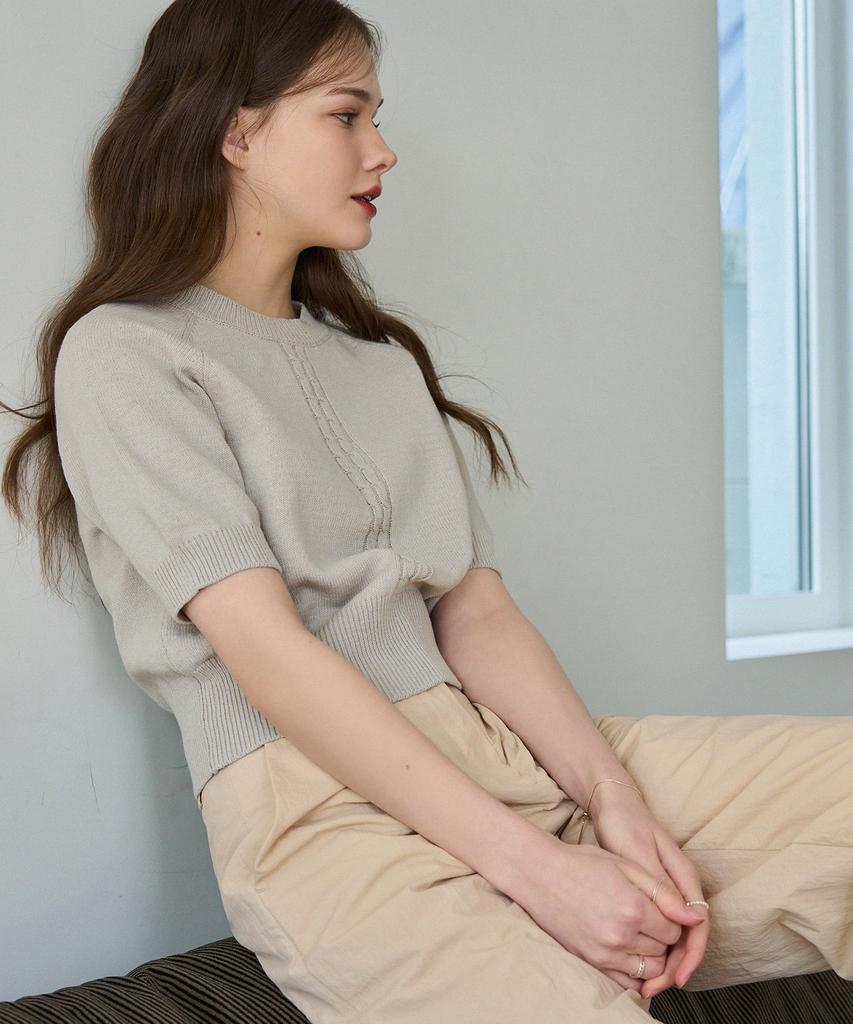 Deuloupisumeon Cable Line Linen Short Sleeve Knit [Ivory]