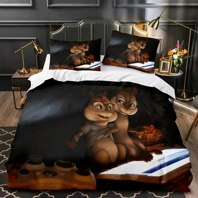 Luxuriöses Neues 3D-Druck Cartoon Chipmunks Alvin Bettwäsche-Set Bettbezug Bett-Set Bettdeckenbezug Kissenbezug King Queen Size Jungen Erwachsene