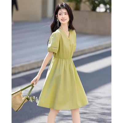 Women's V-Neck Pure Cotton A-line Midi Dress