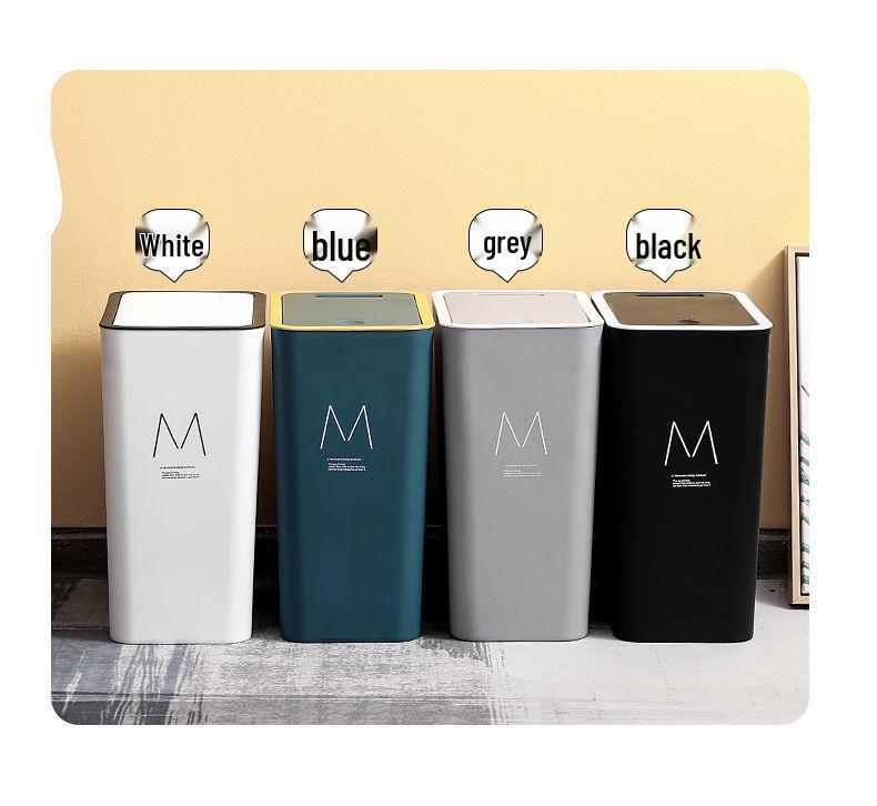 High-Capacity Press-Open Trash Can with Lid for Kitchen & Living Room - Stylish & Popular