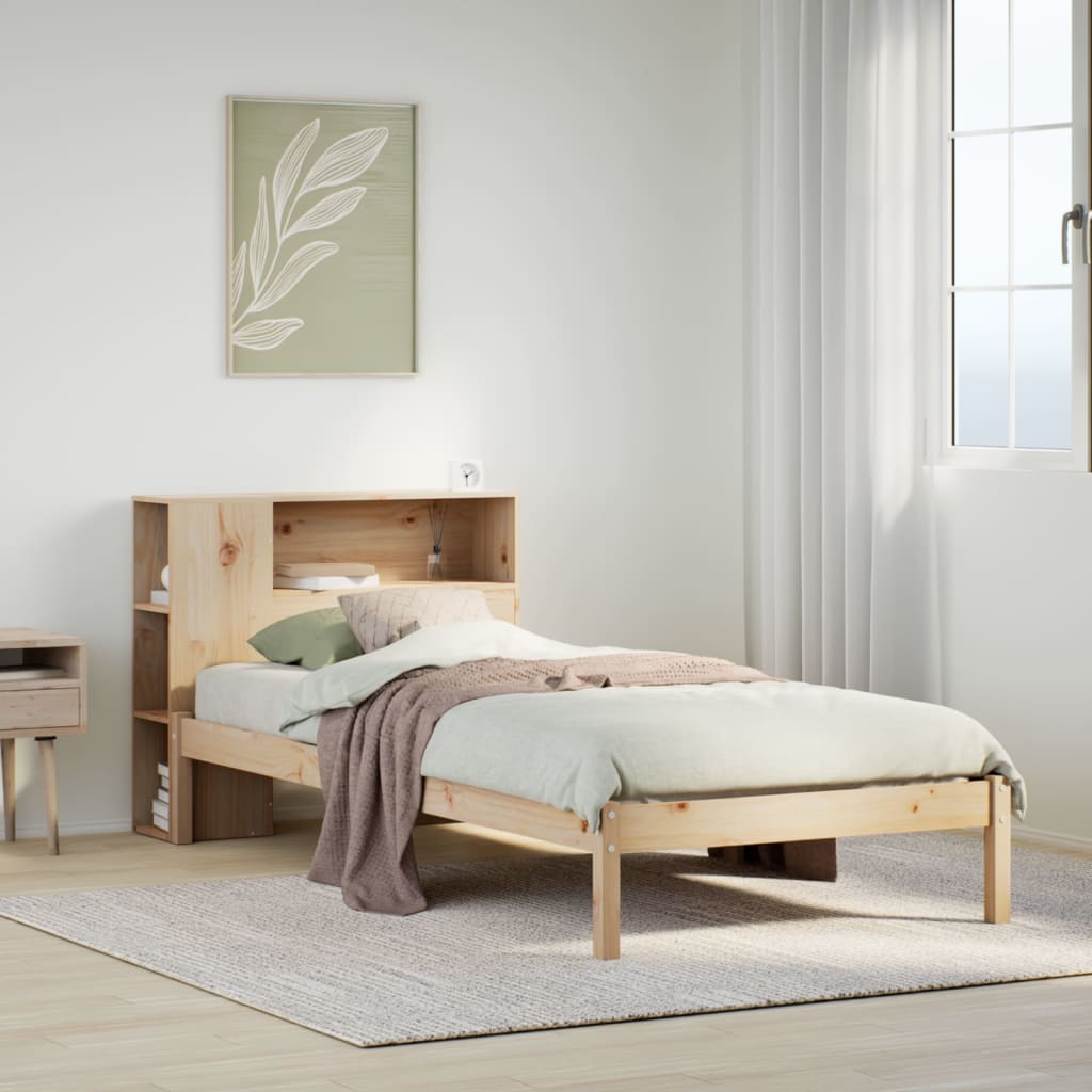 Vidaxl Bed With Shelf, Without Mattress, 75X190 Cm, Pine Wood