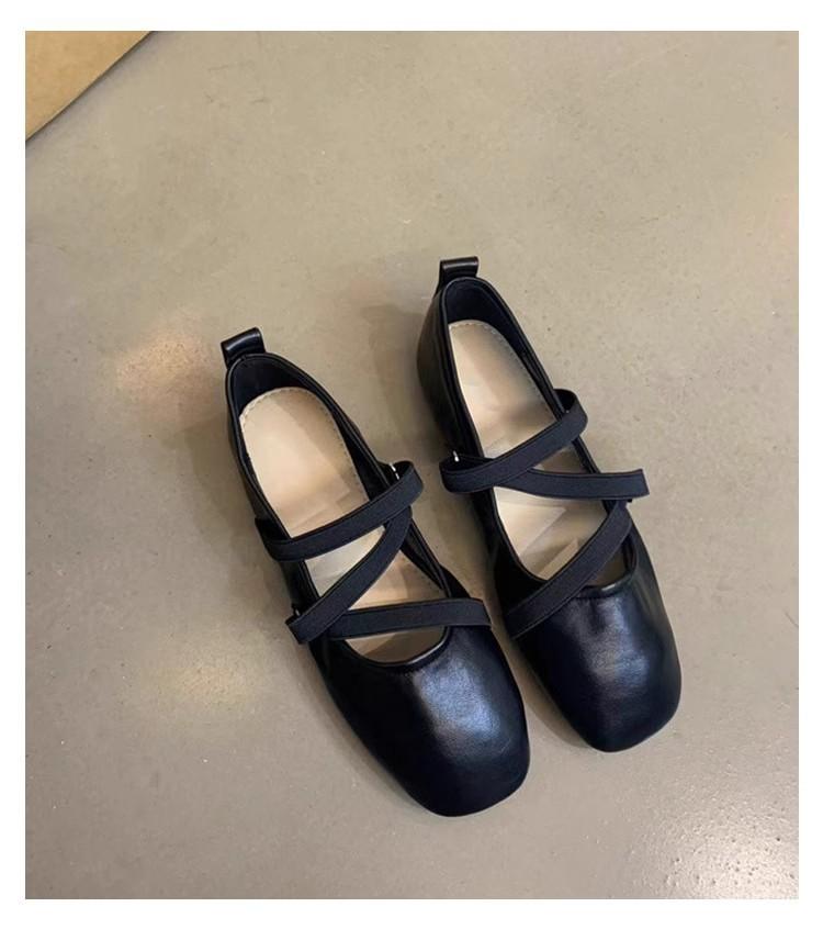Sheepskin version~ French cross-strapped red Mary Jane shoes flat single shoes women's shallow mouth evening wind fairy ballet shoes