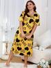 Large size nightdress yellow love print milk silk fresh and fresh home style fat MM loose short-sleeved nightdress