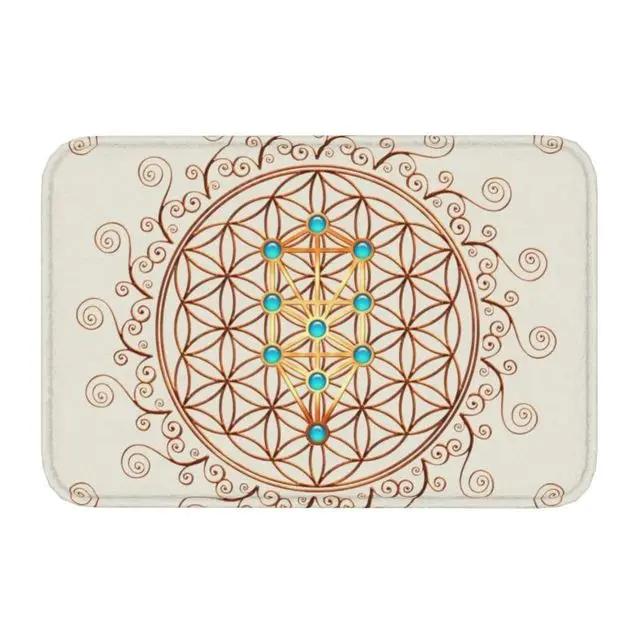 Flower of Life In Lotus Mandala Front Entrance Doormat Sacred Geometry Meditation Anti-Slip Bathroom Mat Room Floor Mat
