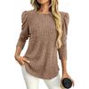 Women's Fashionable Solid Color Long Sleeved Round Neck Loose Casual Pullover T-shirt Top