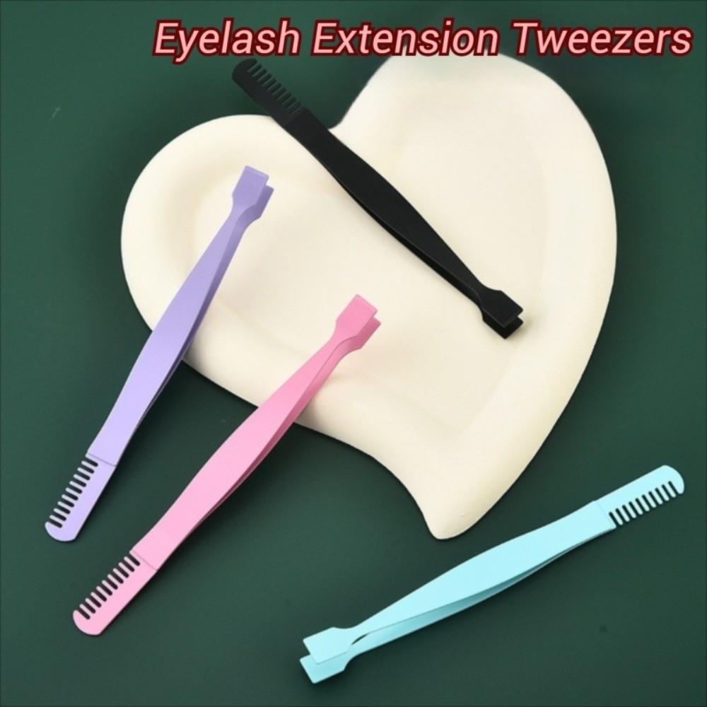 5pcs Flat Mouth Eyelash Extension Tweezers with Comb Lash Tweezers Women