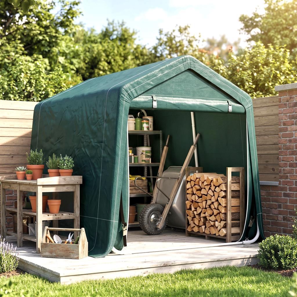 8 x 6.5 ft Outdoor Garden Storage Shed, Waterproof Bike Tent with Double Roll-up Zipper Door for Garden Tools, Green