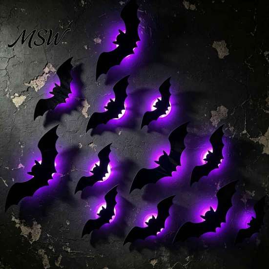 Glowing Spooky Bats for Ghost Festival Lighted 3D Bat/Spiders Wall Stickers Halloween Decor, Removable PVC Spiders Bedroom Decals with LED Lights