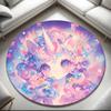 1pc Cartoon Cute Fantasy Unicorn Round Carpet Painted Printed Circular Carpet, Home Door Mat, Outdoor Travel Protection Carpet