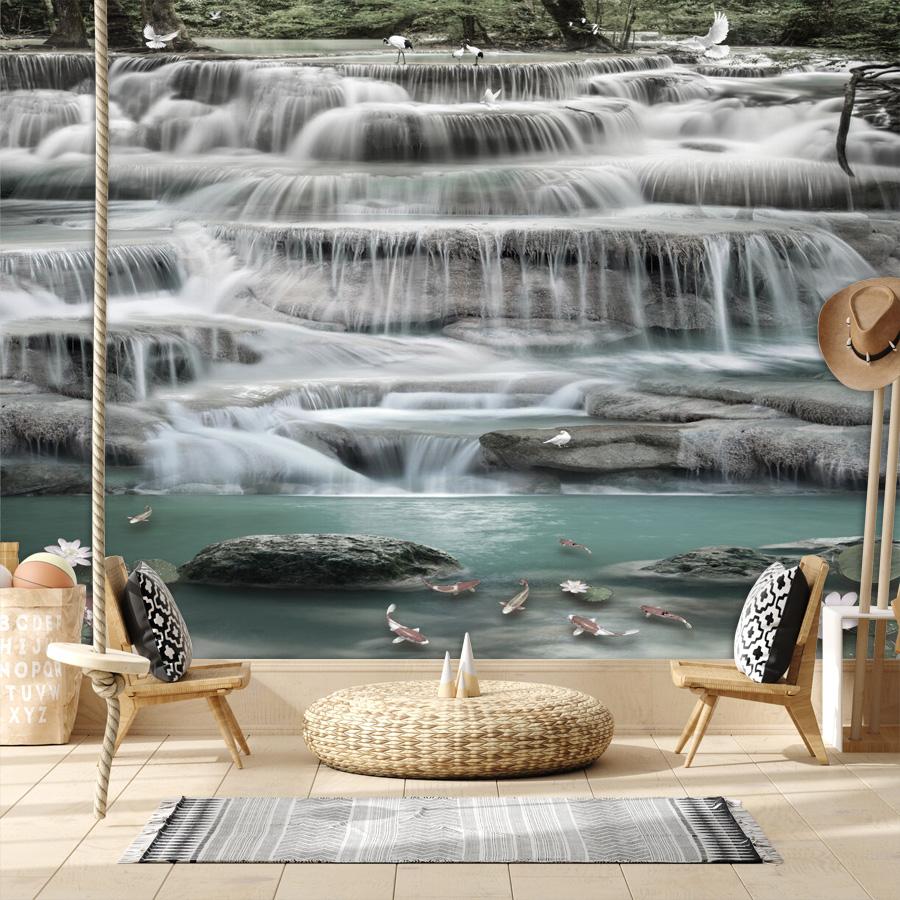 

Forest Waterfall Wallpapers Background Mural Home Decor Modern Wall papers for Living Room Bedroom Large Murals 200 cm(W) x 140 cm(H)