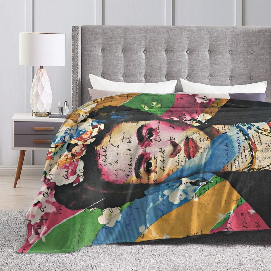 Fridaes Kahloes Merch Deky Měkký Korálový Fleece Plyšový Přehoz Pohodlná Přikrývka