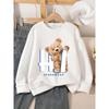 Kids Crewneck Long Sleeve Pullover Sweatshirt, Teddy Bear Holding Hi Sign Graphic Print