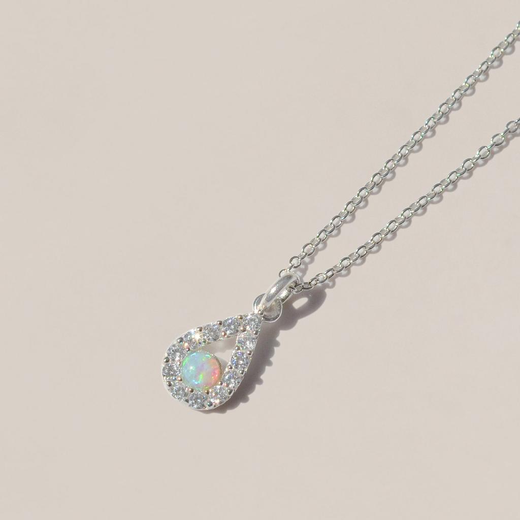 47Bag 925 Silver Teardrop Opal Gemstone Necklace