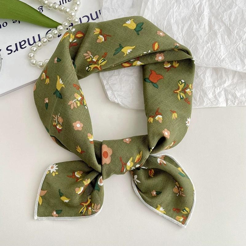 56cm Soft Retro Soft Cotton Square Scarf for Women Neckerchief Cotton Headscarf Floral Printed Small Scarf Hijabs