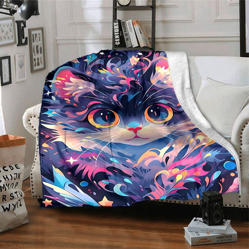 1pc Colorful Cat Blanket, Lightweight Flannel Throw Blanket for Sofa, Bed, Travel, Camping, Living Room, Office, Couch, Chair, and Bed