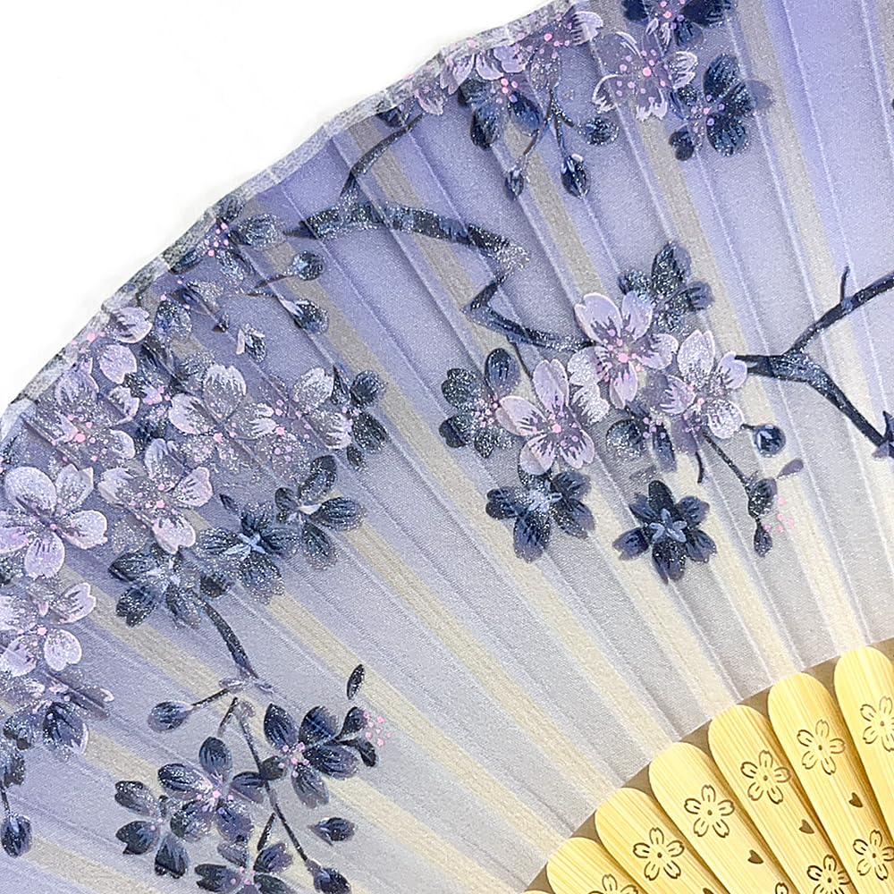Folding fan, bud design, blue-gray, with paulownia wood box and wrapping. Perfect for Mother's Day, Mom, Mom, Women's Gift, Present, Birthday,