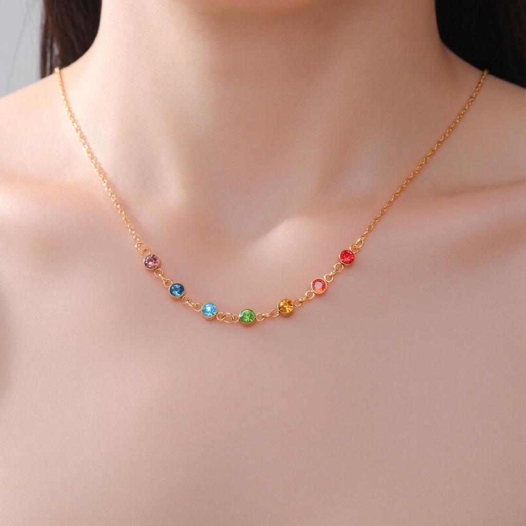 Teamer 7 Color Zircon Necklace Stainless Steel For Women Fashion Yoga Power Spirit Energy Jewelry Birthday Amulet Gifts 2026 New