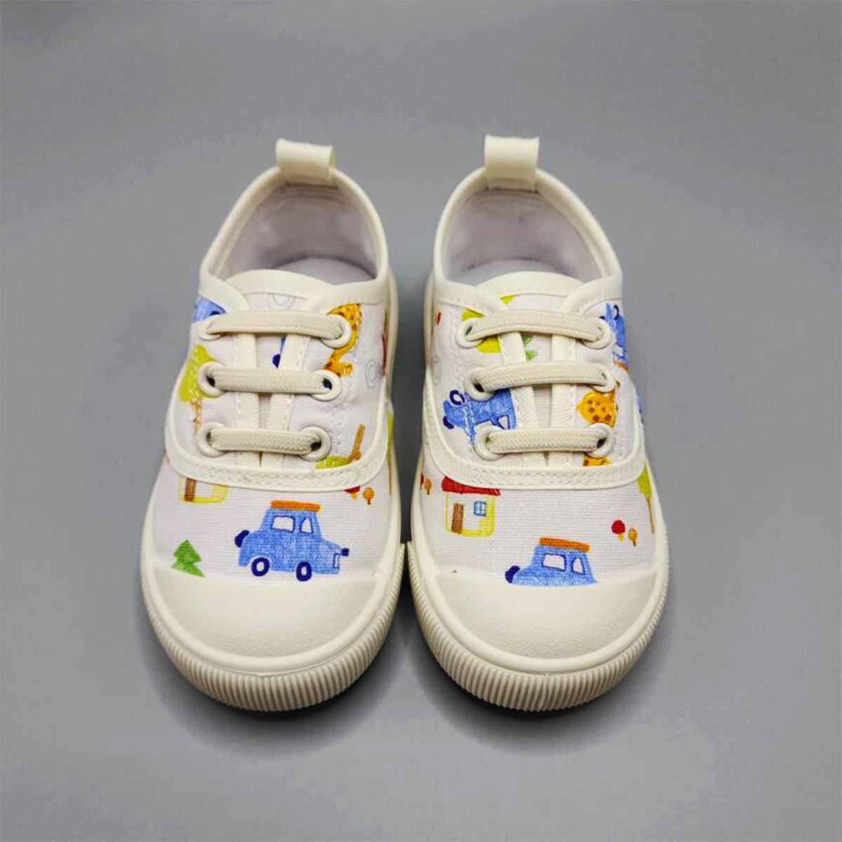 Spring Children s Canvas Shoes with Cartoon Cars, Casual Soft Sole Low-Top, Closed-Toe for Boys 21 (13.8 cm) белый