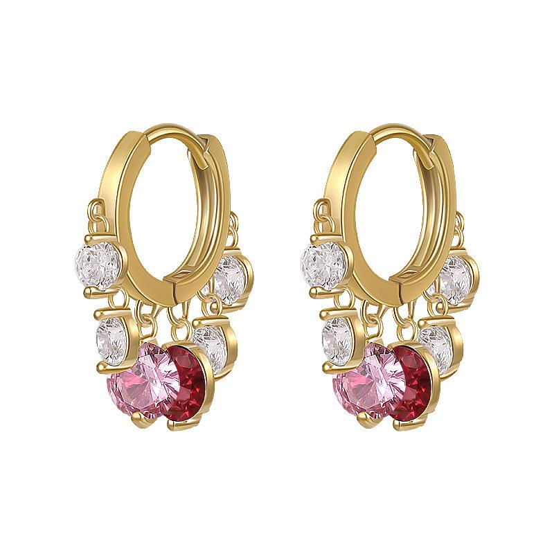 Korea   Fashion Jewelry 14K Real Gold Plated Colored Zircon Tassel Pendant Earrings Luxury Women's Wedding Party Accessories