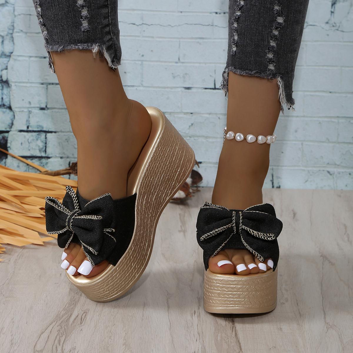 

Супер высокие каблуки Уличные тапочки Женские Милые Мюли с бантом-бабочкой 9 см Платформенные сандалии Флуоресцентные шлепанцы Большой размер 43 43 чёрный