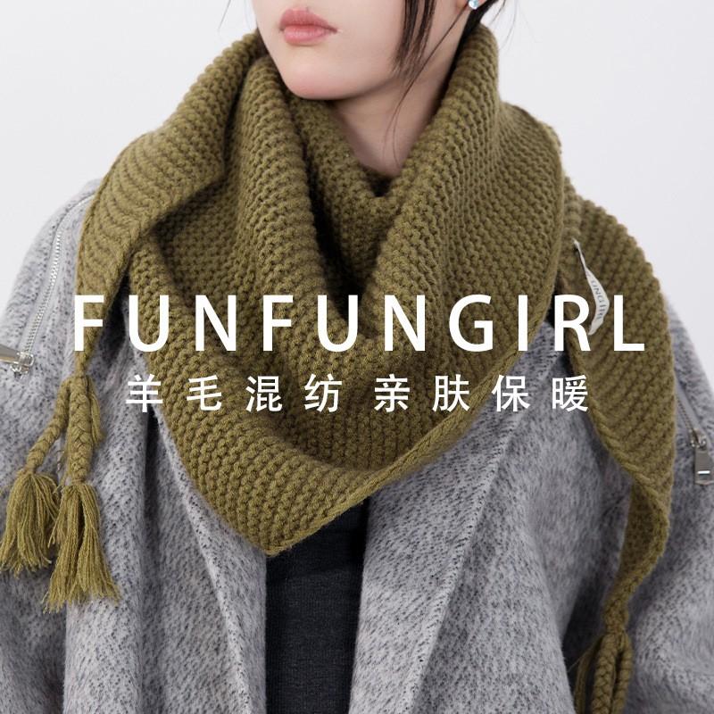 Knitted Wool Blend Scarf - Luxurious Cashmere Feel Triangle Shawl Women Thick Warm Winter Accessory