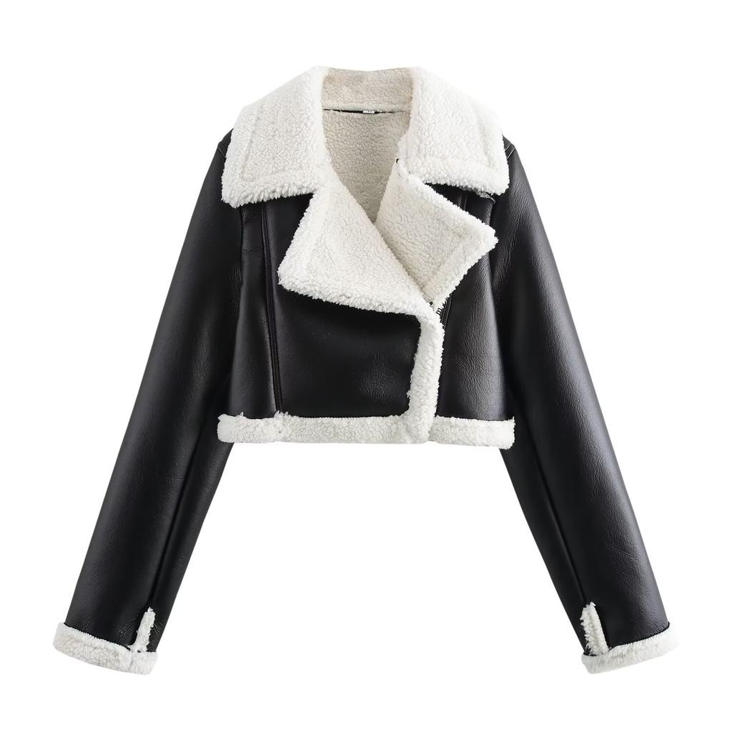 Europäischer und amerikanischer Stil, neue Damenbekleidung, modische, integrierte Pelz-Kurzjacke im Spice Girl Lokomotive Stil