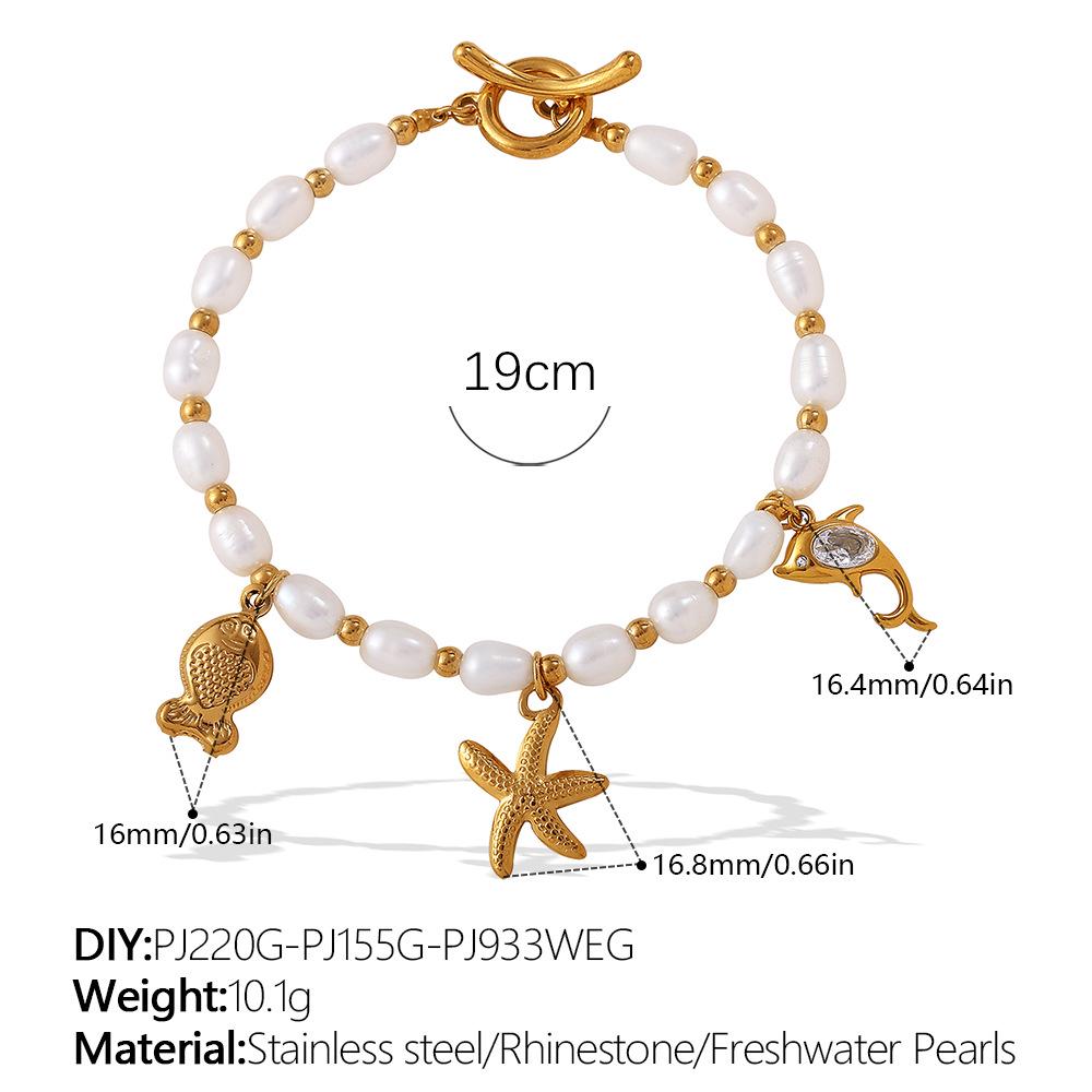 Elegant Pearl and Stainless Steel Beach-Style Necklace & Bracelet Set for Women